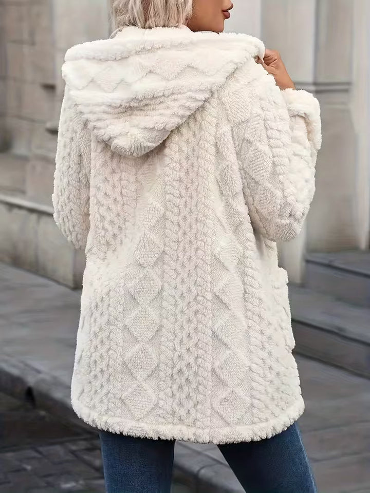 Elima – Cardigan Cu Glugă, Din Pluș, Cu Fermoar, PE Ambele Părți