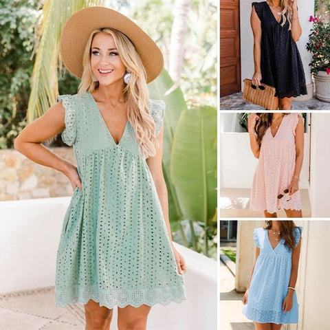 Eduarda - Rochie cu Buzunare și Decolteu în V