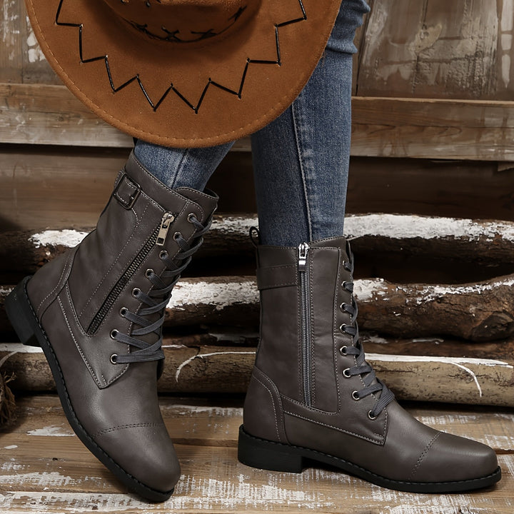 Kareema - Cizme Confortabile Din Piele Cu Fermoar Lateral