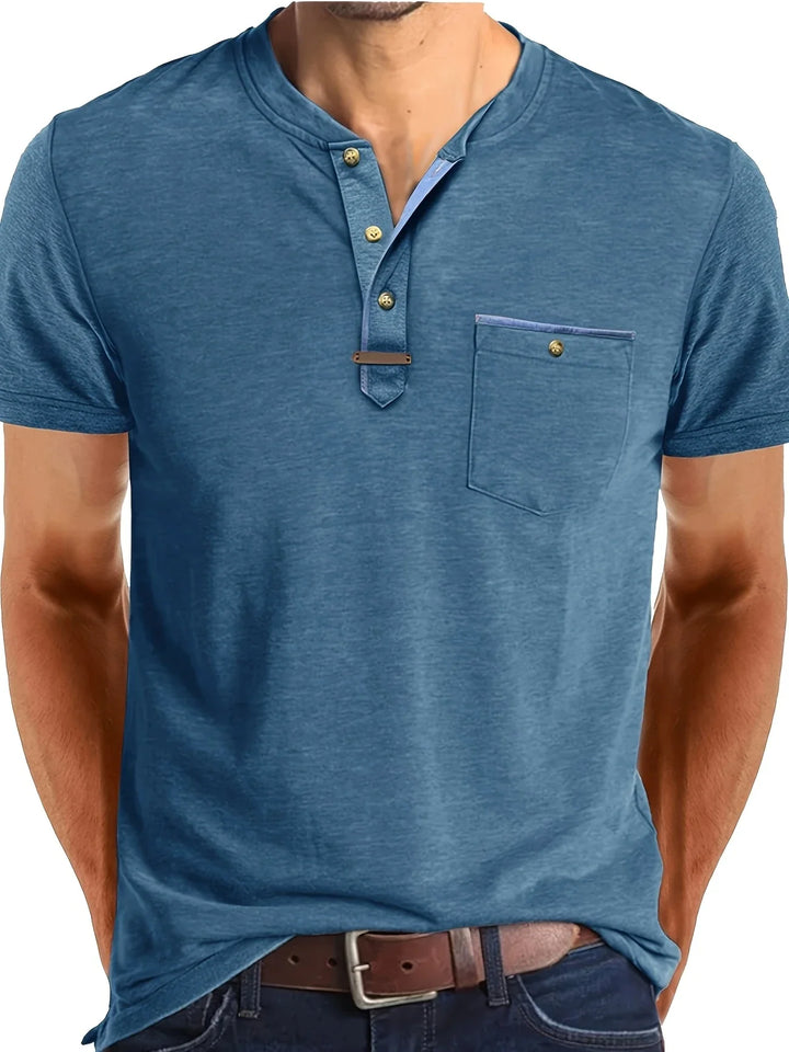 Saxon - Tricou Elegant Cu Guler Rotund și Buzunar