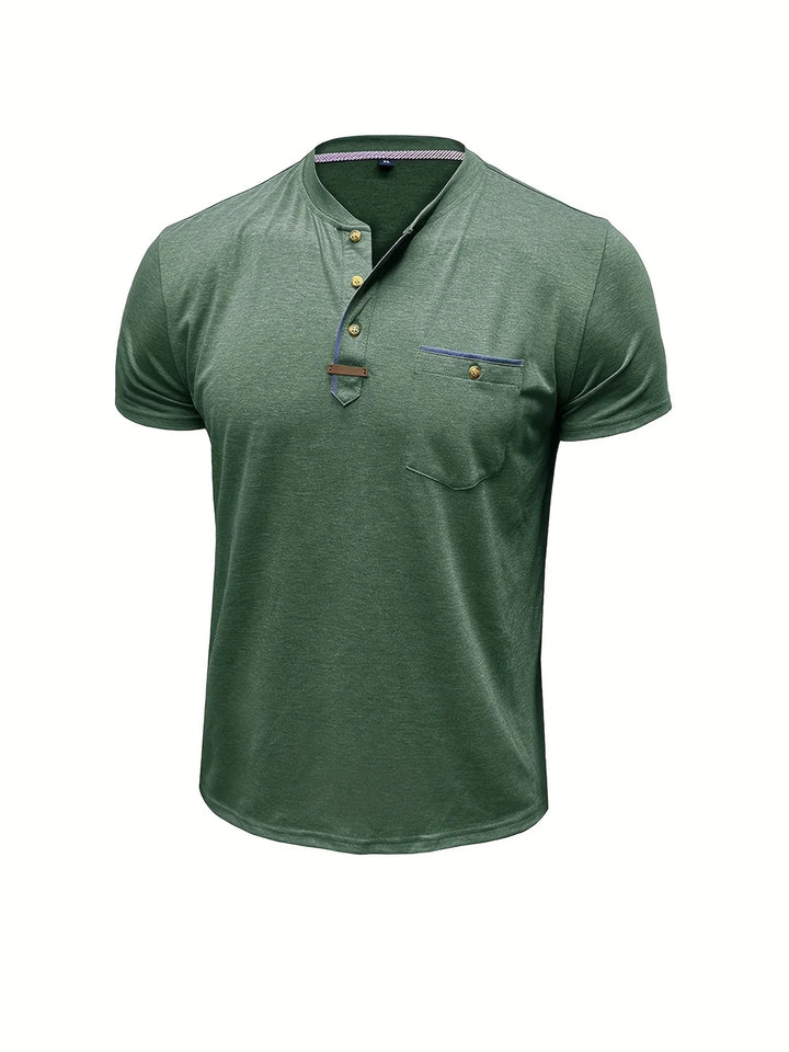Saxon - Tricou Elegant Cu Guler Rotund și Buzunar