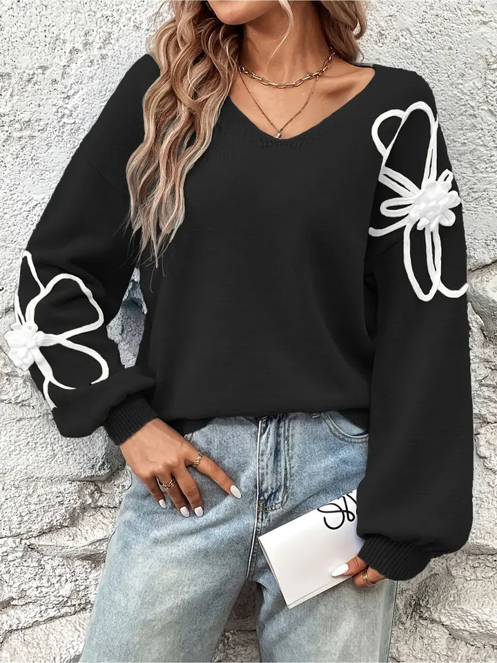 Semira - Pulover Cu Mâneci Lungi Si Broderie Floare