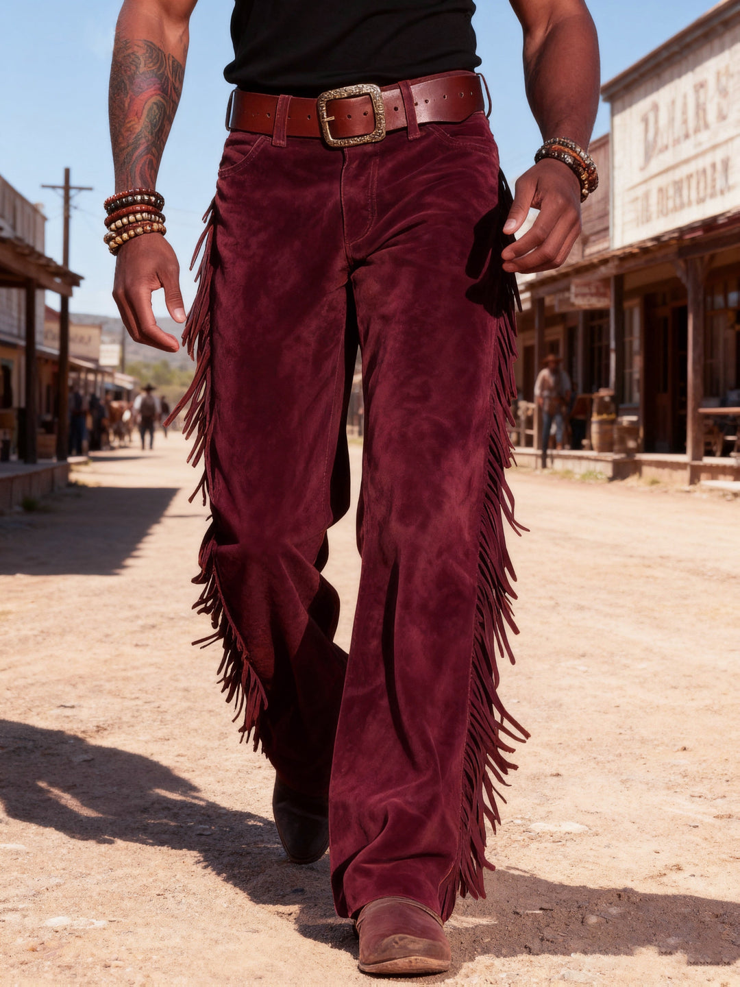 Altan - Pantaloni Casual Retro Western Cu Franjuri