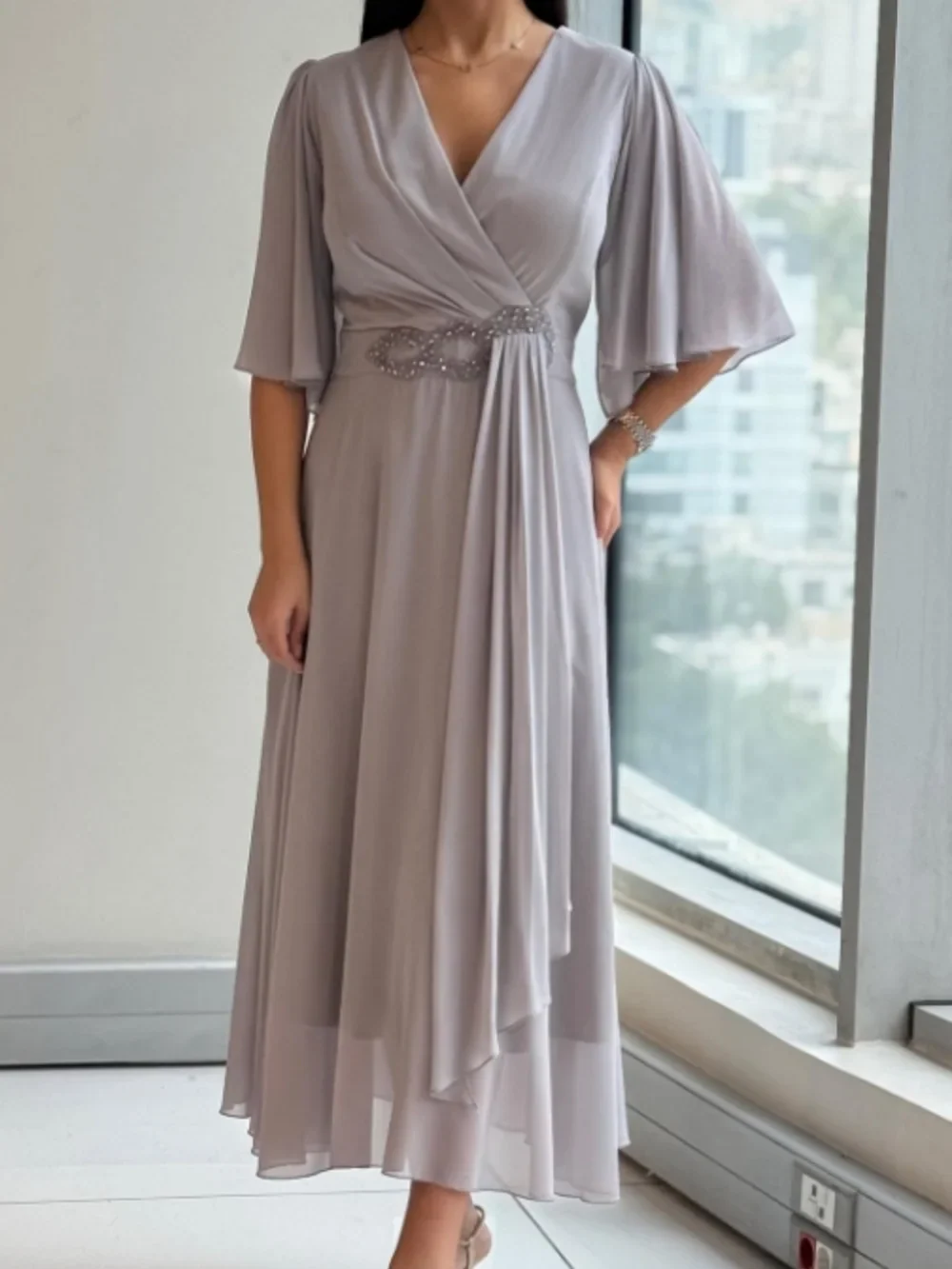 Ezina - Rochie Lungă Elegantă Din șifon