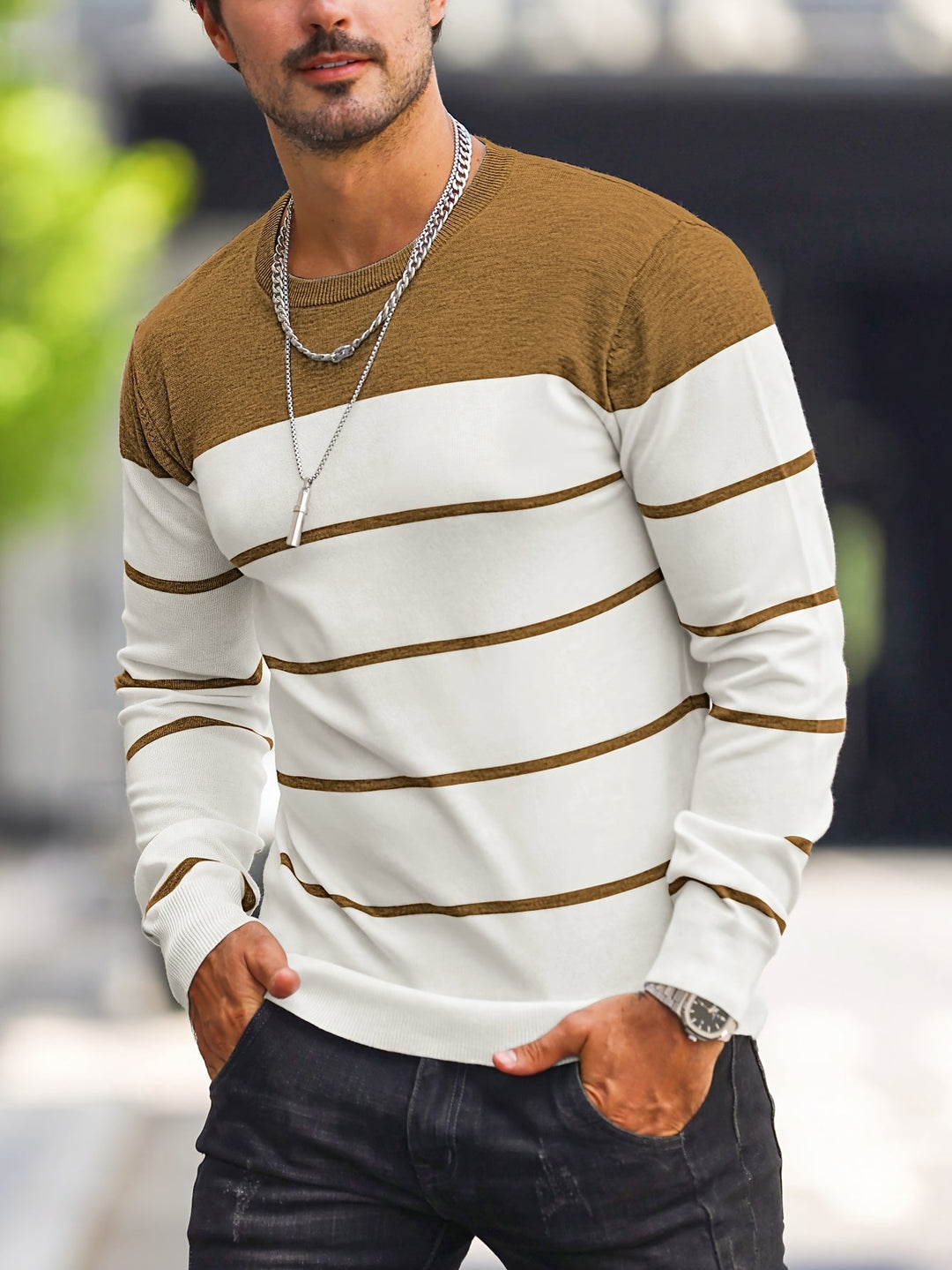 Michiel - Pulover Casual cu Dungi și Mâneci Lungi