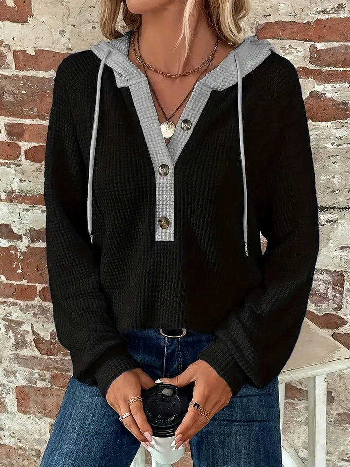 Snezhana - Hanorac Cu Mâneci Lungi Nasturi în Față și Glugă Cu șnur