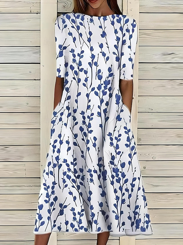 Malgorzata - Rochie Midi De Vară Cu Flori De Coastă