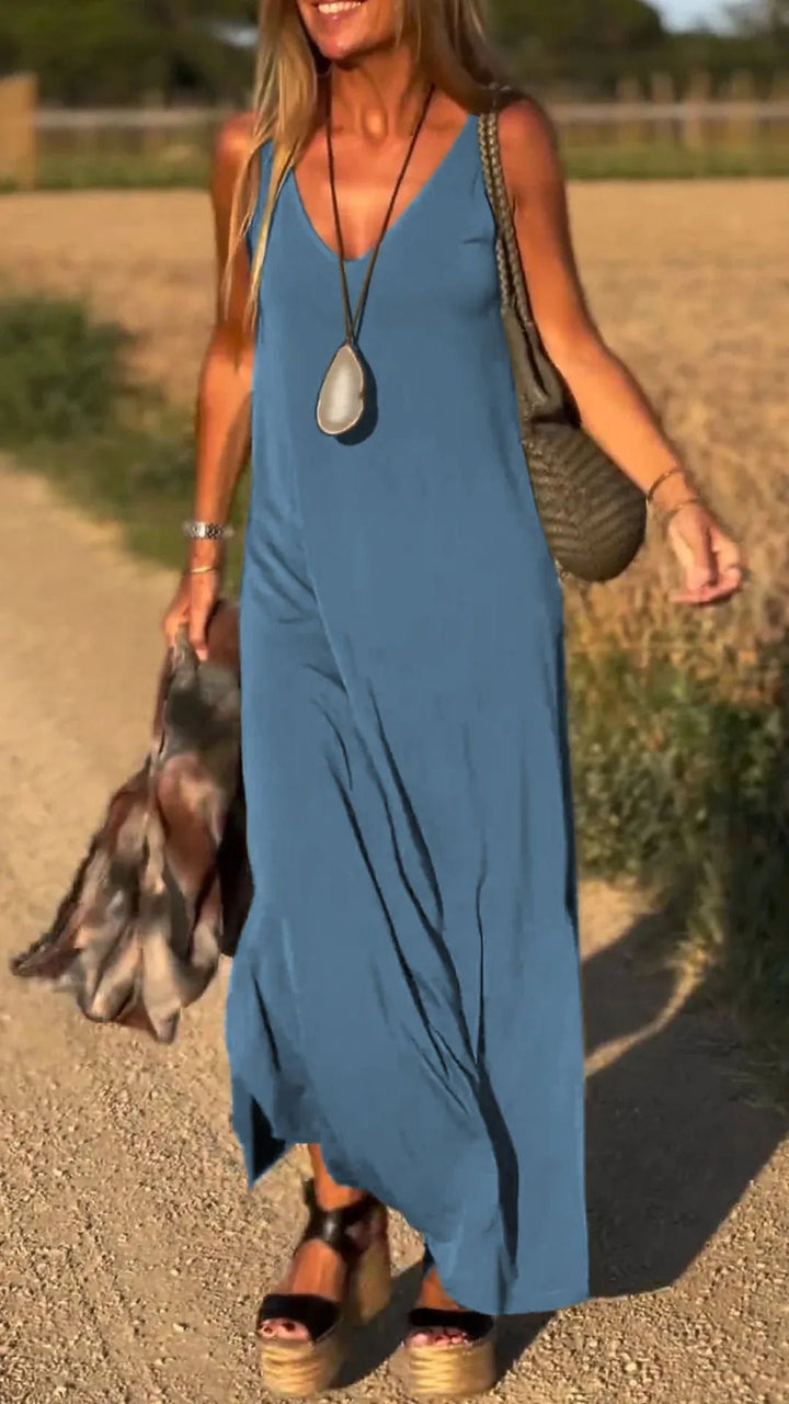 Evelyne - Rochie Lungă Fără Mâneci, Elegantă