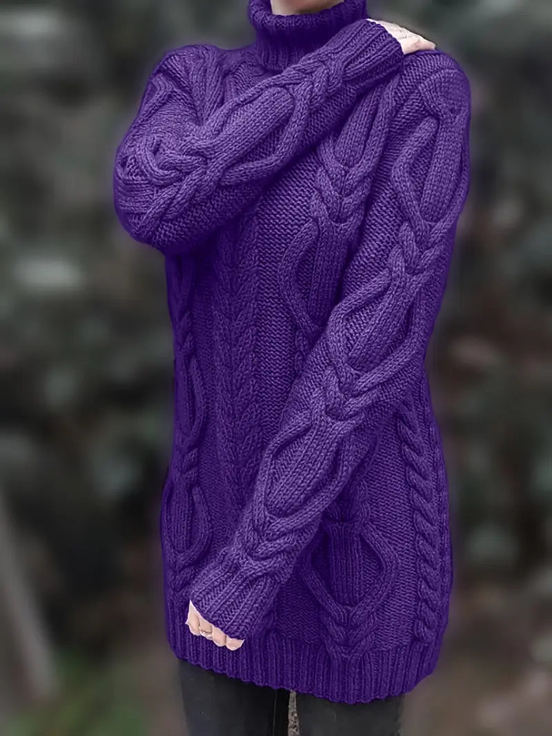 Narda - Cablu Gros Tricotat Guler înalt Rochie