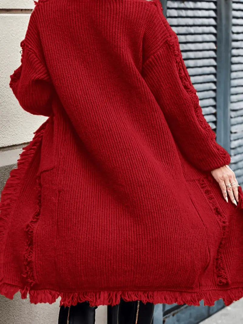 Ramziya - Elegant Lung Ciucure Cardigan Cu Buzunar