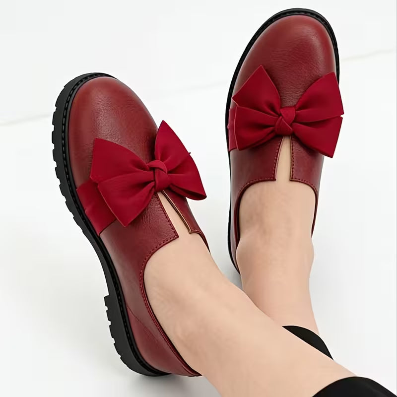 Nargiza - Mocasini Eleganți Cu Vârf Rotund Talpă Groasă Și Fundă Decorativă