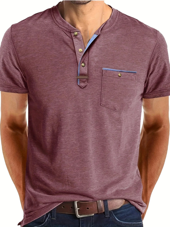 Saxon - Tricou Elegant Cu Guler Rotund și Buzunar