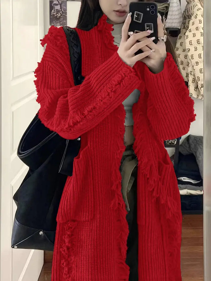 Ramziya - Elegant Lung Ciucure Cardigan Cu Buzunar