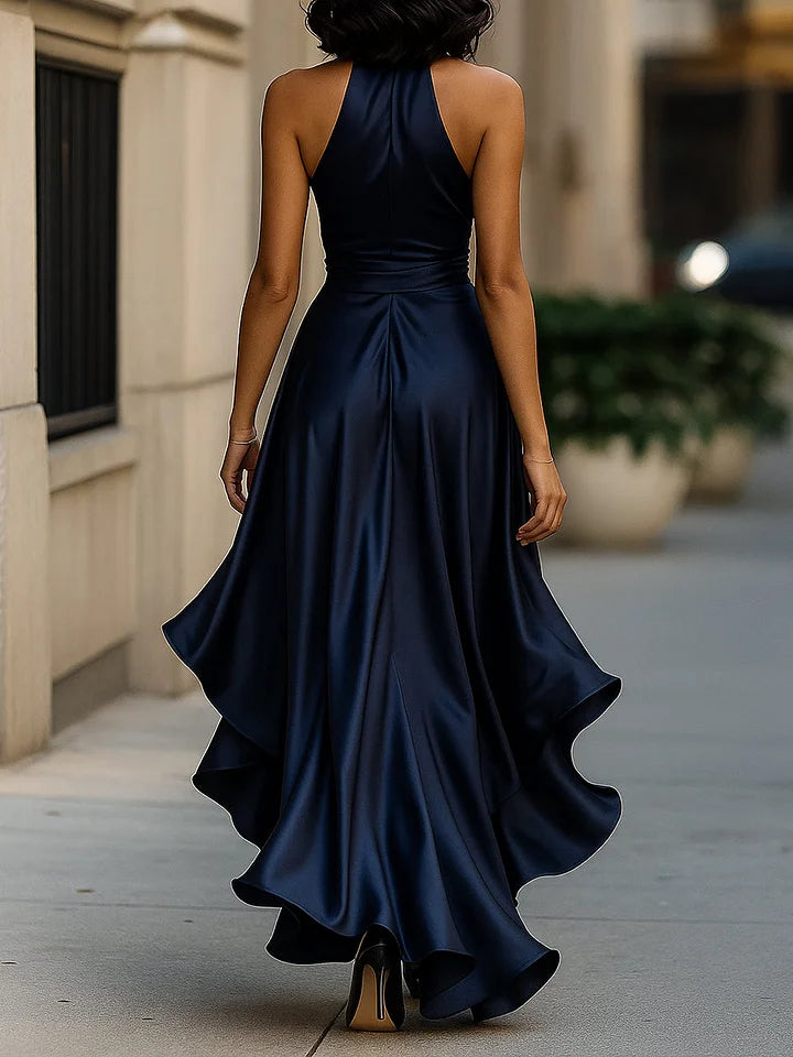 Sharipova - Rochie Elegantă Din Satin Fără Bretele Cu Volane