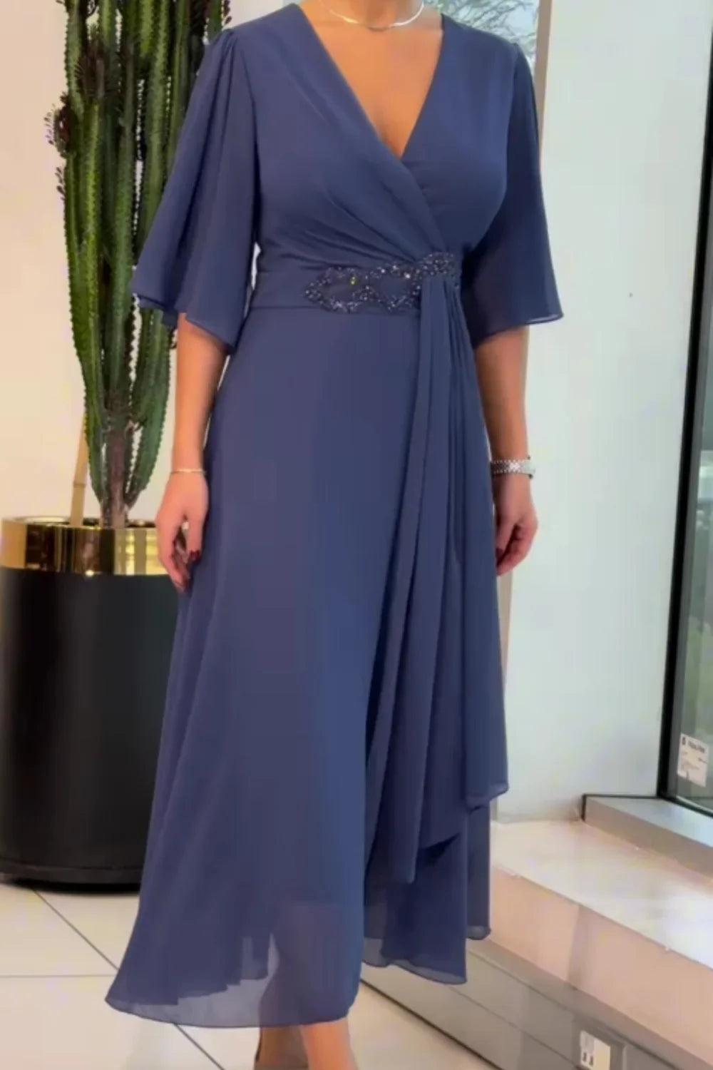 Ezina - Rochie Lungă Elegantă Din șifon