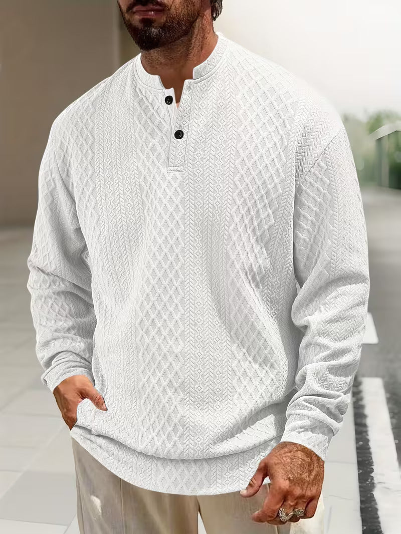 Mathew – Pulover Henley Cu Mâneci Lungi, Tricotat Geometrică