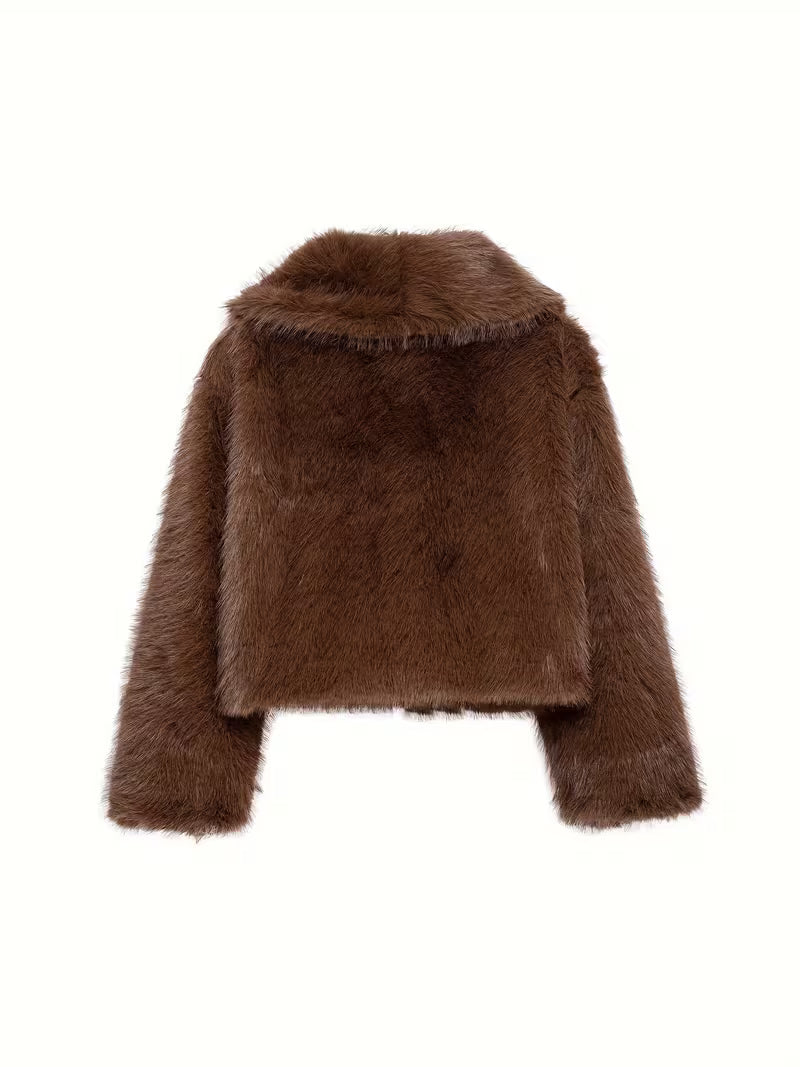 Jorida – Jachetă Oversized Din Blană Artificială, Scurtă, Cu Revere