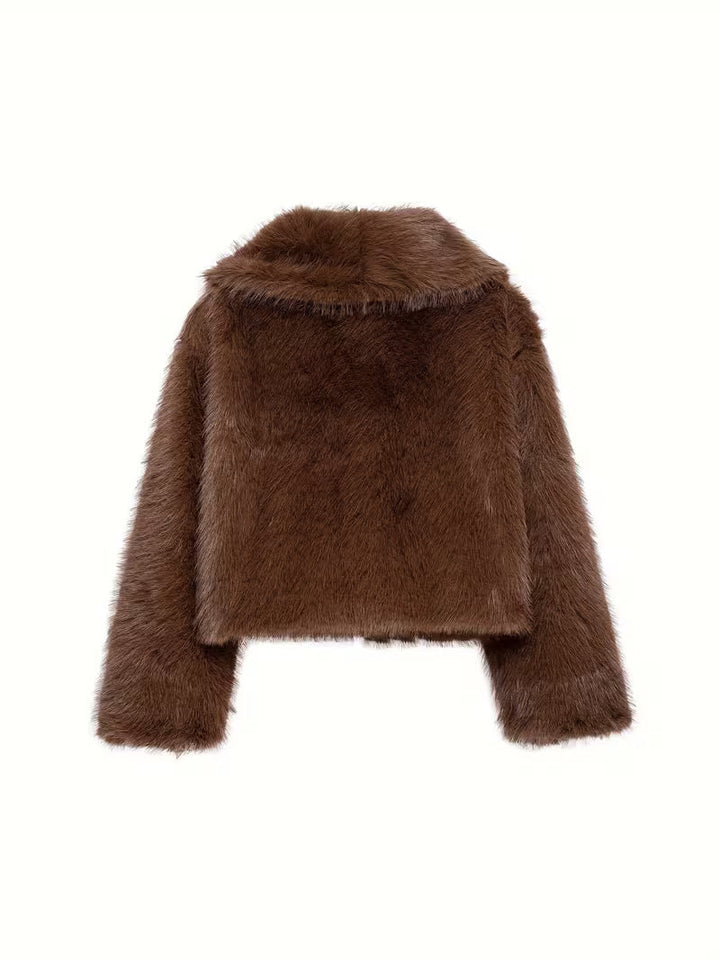 Jorida – Jachetă Oversized Din Blană Artificială, Scurtă, Cu Revere