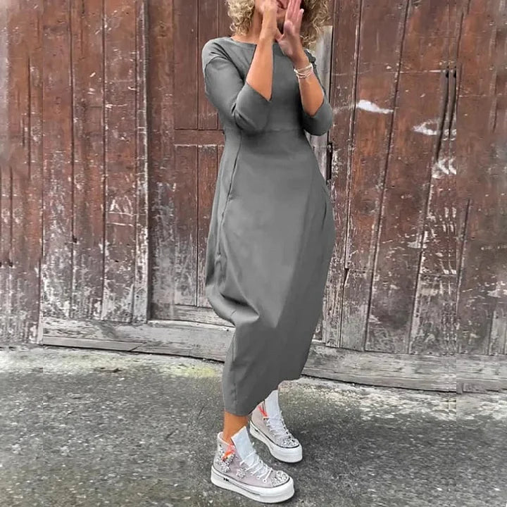 Vionel - Rochie Din Poliester Cu Mâneci Lungi și Buzunare