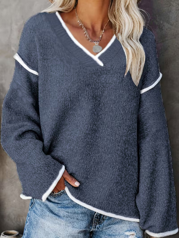 Ginny - Pulover Casual Cu Mâneci Lungi și Decolteu în V