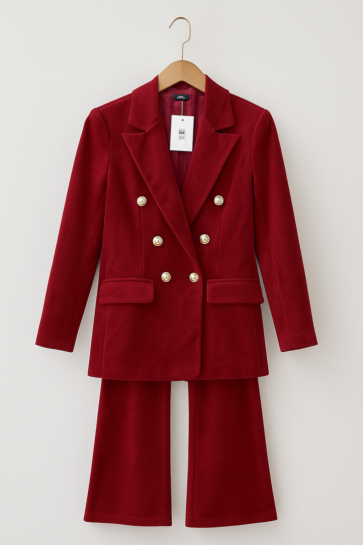 Dimitra - Set Sacou Din Catifea Cu Două Rânduri De Nasturi