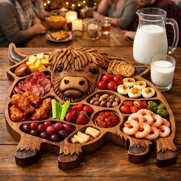 CowBoards - Tăbliță din Lemn pentru Mezeluri, cu Motiv de Vacă de Munte