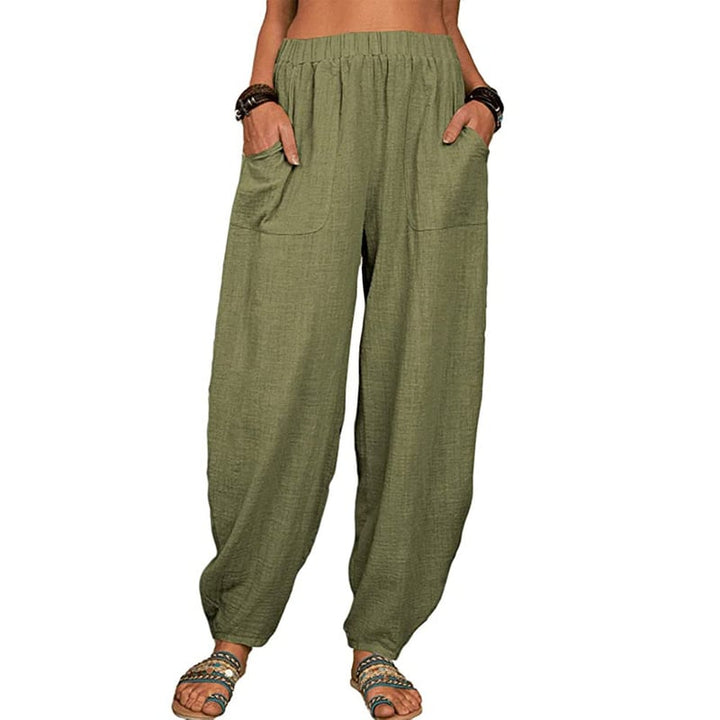Zinzi - Pantaloni Harem Casual din Bumbac și in, croi Larg