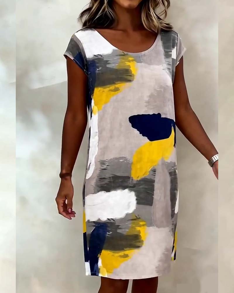 Addie - Rochie cu Guler Rotund și Imprimeu Tie-dye