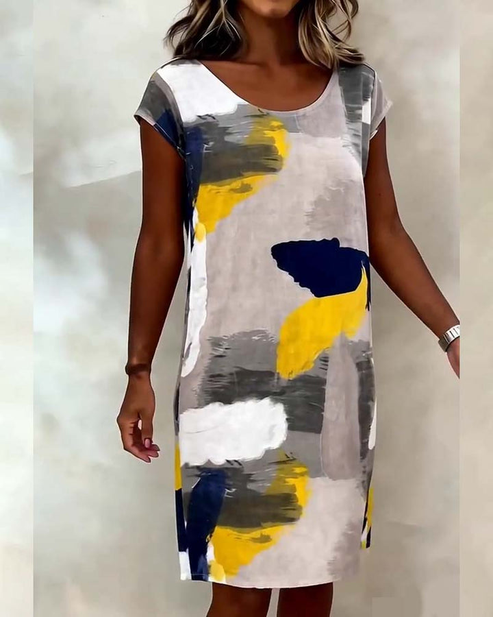 Addie - Rochie cu Guler Rotund și Imprimeu Tie-dye