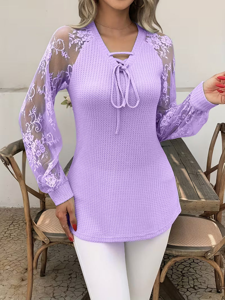 Wazina – Bluză Elegantă Cu Dantelă Semitransparentă