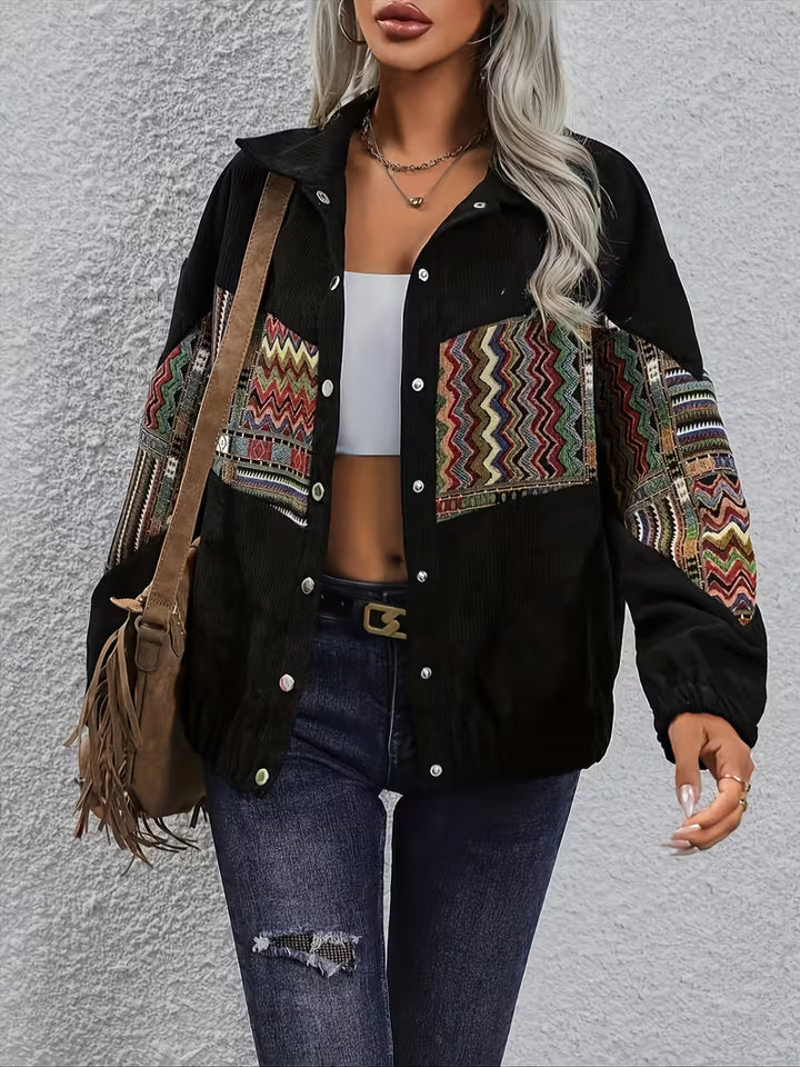Denyque - Jachetă cu Patchwork Geometric Multicolor și Revere