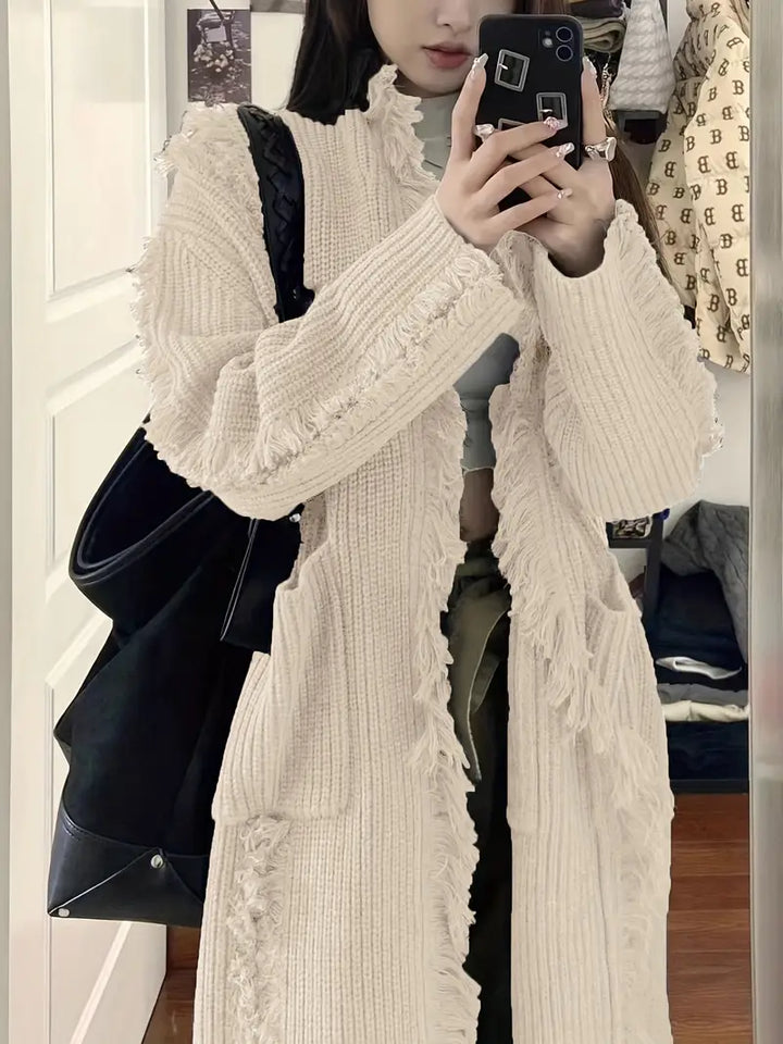Ramziya - Elegant Lung Ciucure Cardigan Cu Buzunar