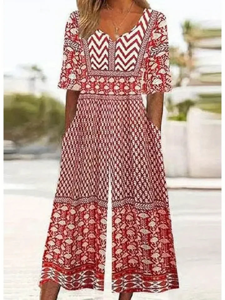 Nerina - Vintage Boho Salopetă Cu Floral Imprimare