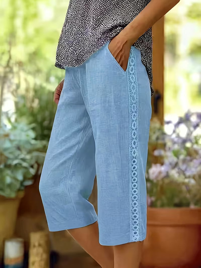 Arnisa - Pantaloni Confortabili De Vară Cu Buzunare Laterale Din Dantelă