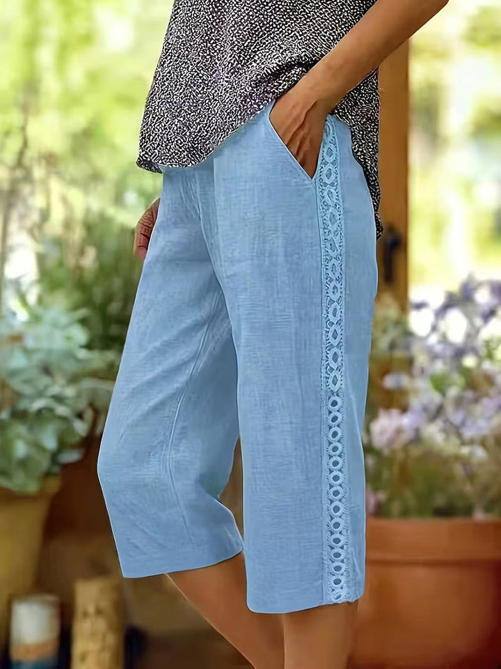 Arnisa - Pantaloni Confortabili De Vară Cu Buzunare Laterale Din Dantelă