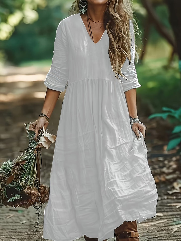 Shirron – Rochie Lungă La Modă Cu Decolteu în V
