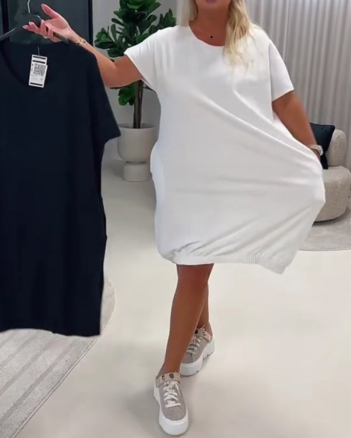 Pretty - Rochie cu Mâneci Scurte și Decolteu Rotund