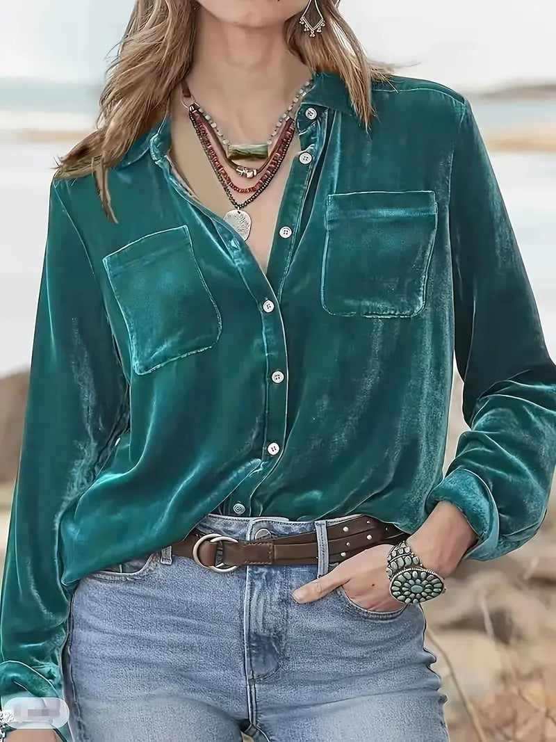 Geanie - Cămașă Cu Mâneci Lungi și Buzunare Frontale