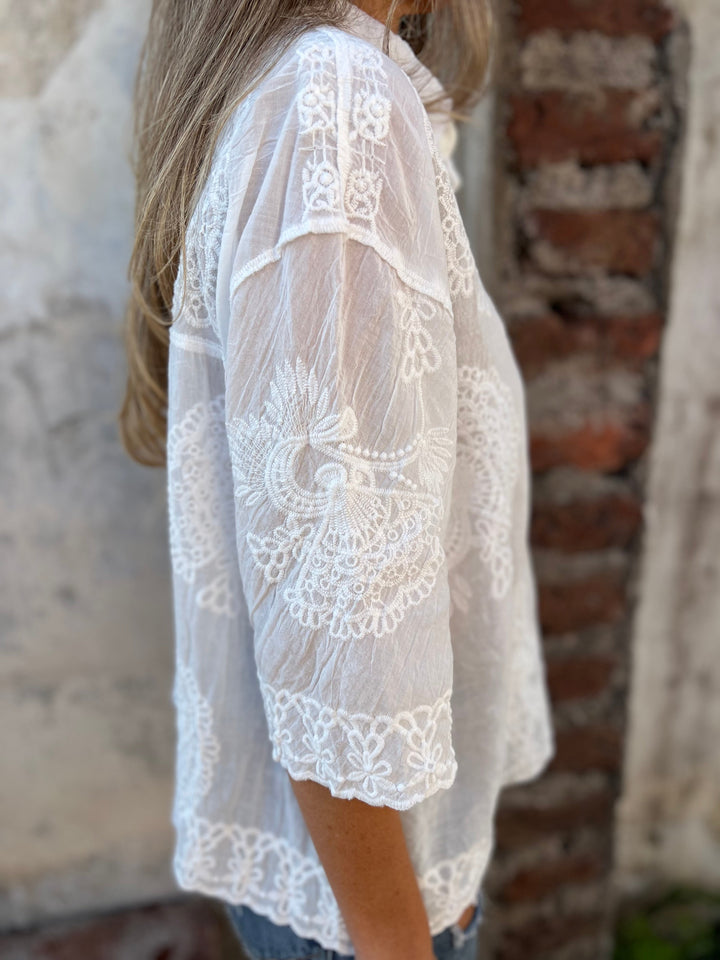 Nalini - Bluză Elegantă Brodată Cu Dantelă