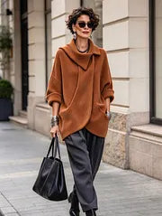 Lenneke - Jachetă Oversized cu Guler Asimetric și Buzunare