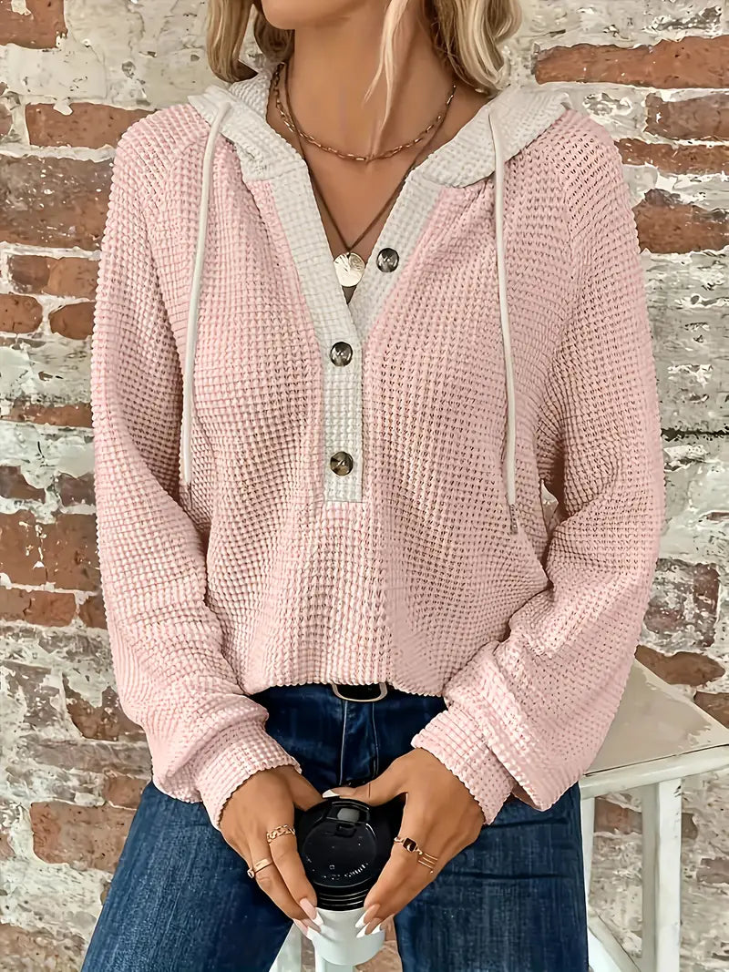 Snezhana - Hanorac Cu Mâneci Lungi Nasturi în Față și Glugă Cu șnur