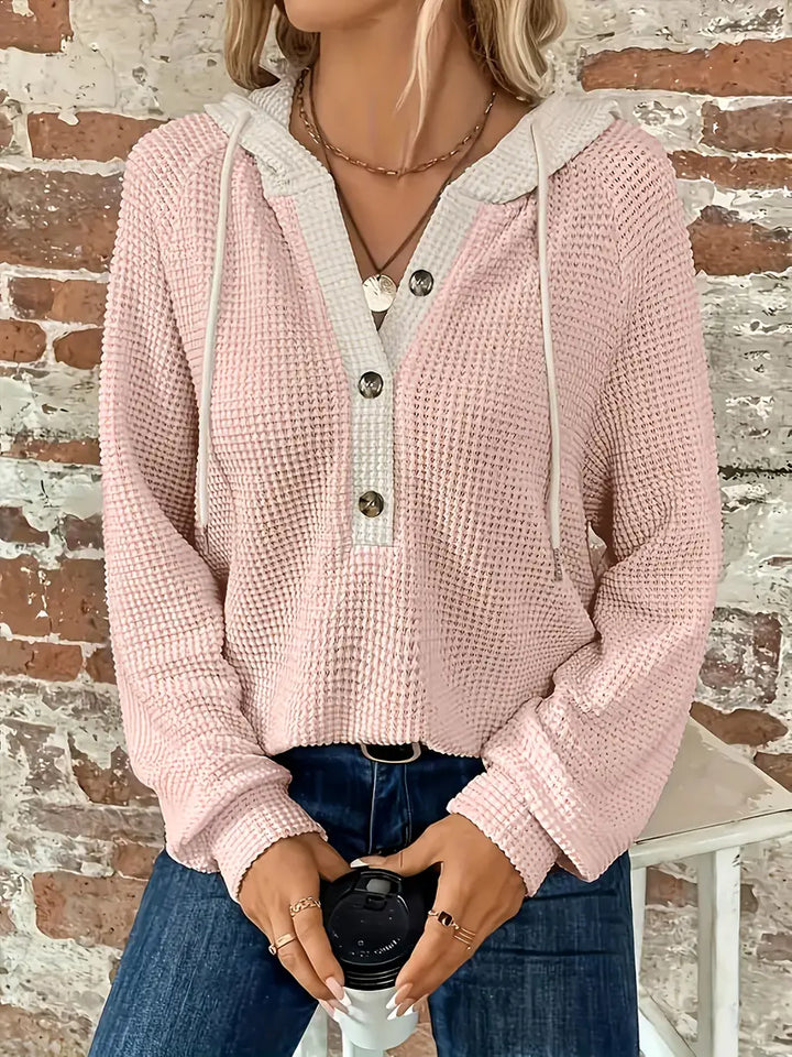 Snezhana - Hanorac Cu Mâneci Lungi Nasturi în Față și Glugă Cu șnur