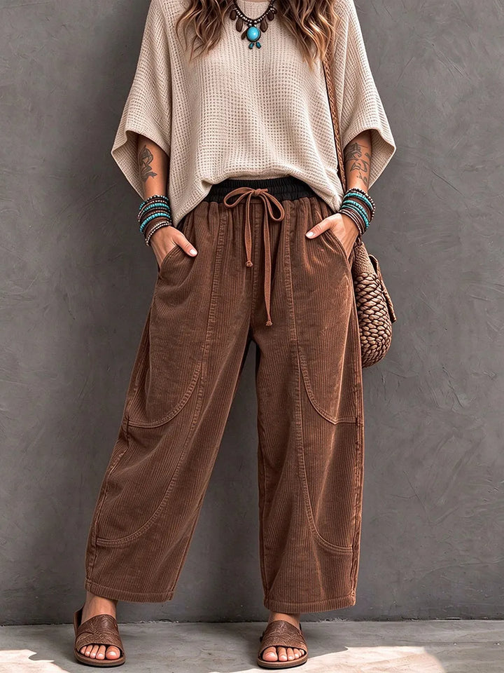 Karisma - Pantaloni Casual Din Velur Cu Talie Elastică
