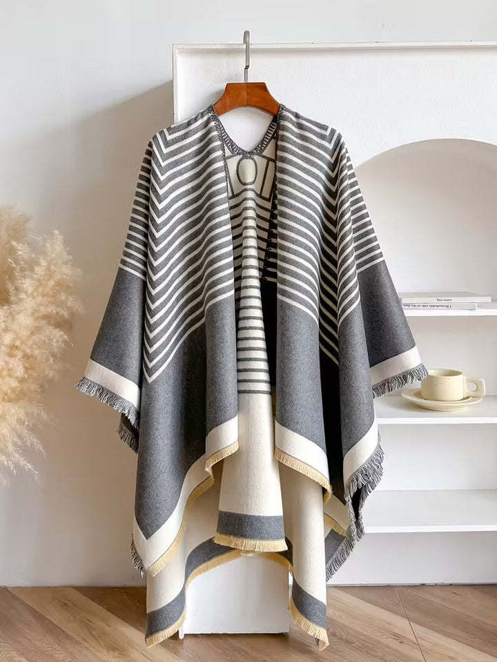 Taisija - Șal Reversibil Din Jacquard Cu Dungi Din Imitație De Cașmir
