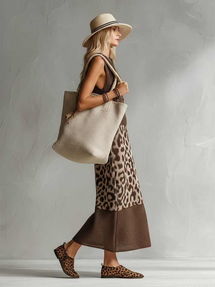 Ameliae - Rochie midi din Tricot cu Imprimeu Leopard