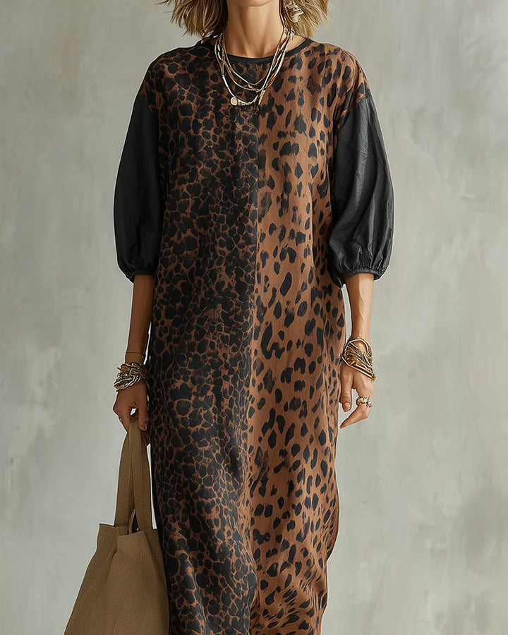 Jimina - Rochie Cu Imprimeu Leopard Și Mâneci Bufante