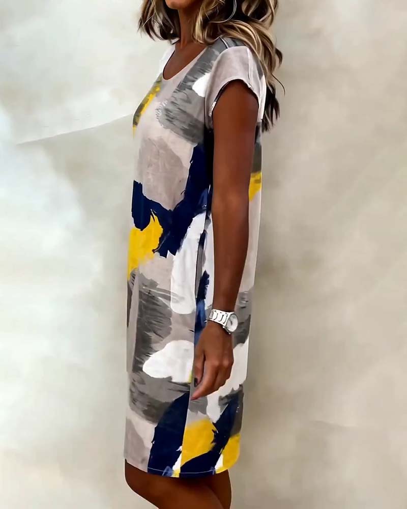 Addie - Rochie cu Guler Rotund și Imprimeu Tie-dye
