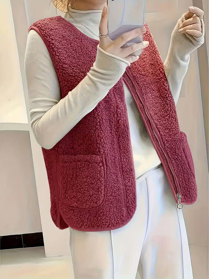 Miona – Vestă Din Fleece Moale, Cu Buzunare