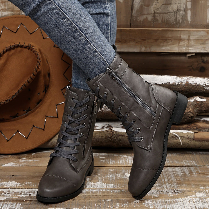 Kareema - Cizme Confortabile Din Piele Cu Fermoar Lateral