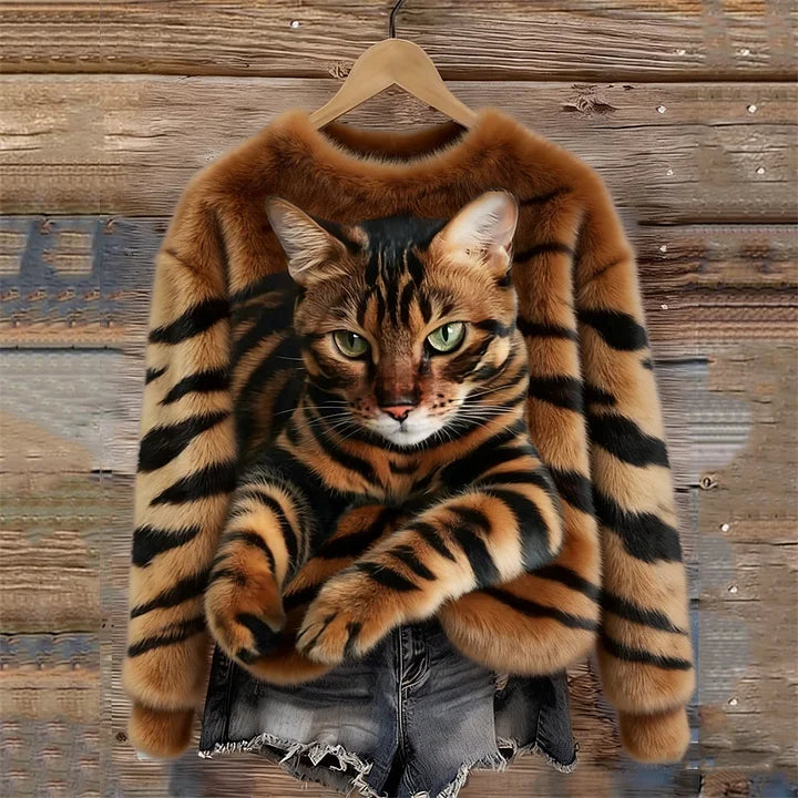 Jules - Hanorac Moale Din Pluș Cu Model Tabby și Tigru